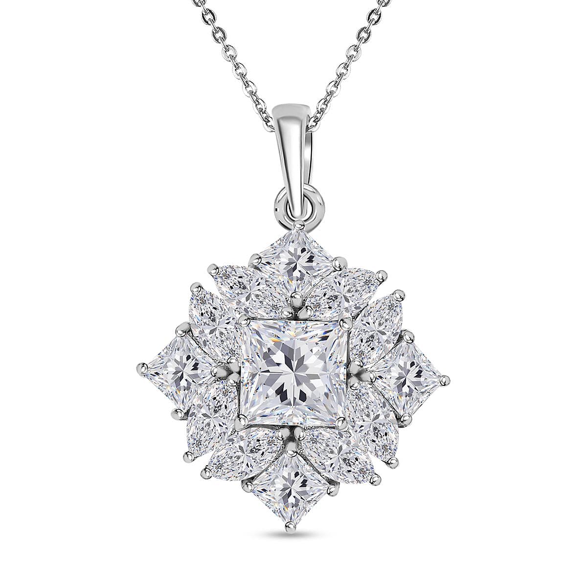 Moissanite Pendant Necklace 20 Inches in Platinum Over Sterling Silver 5.25 ctw