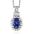 AAA Tanzanite and Diamond Halo Pendant Necklace 20 Inches in Platinum Over Sterling Silver 1.00 ctw - Sticky add to cart bar