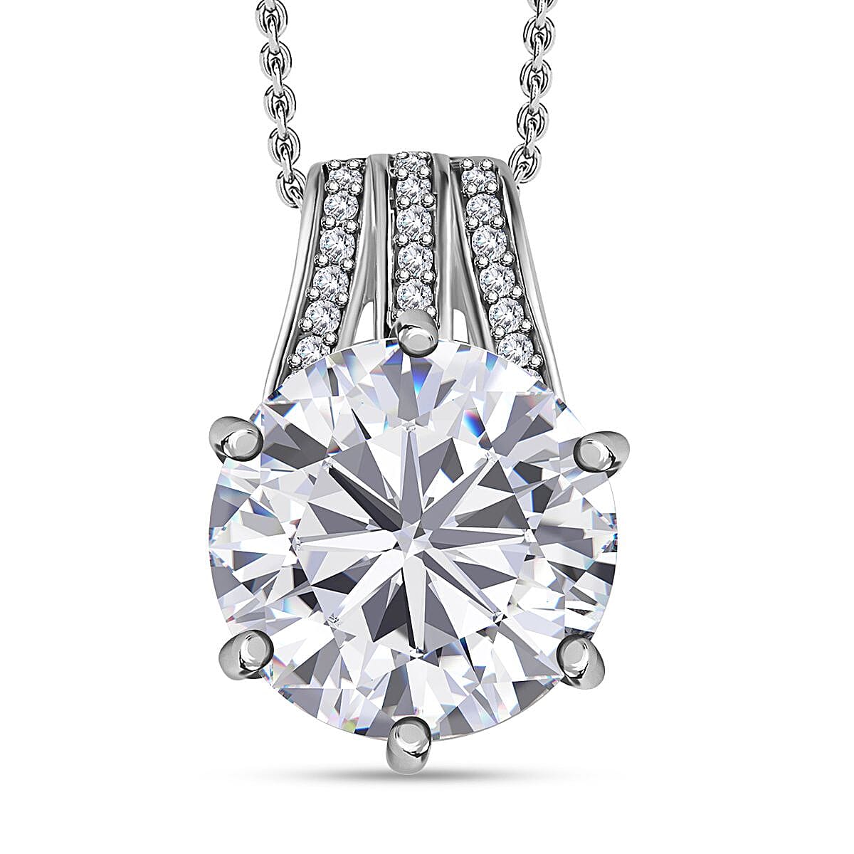 Moissanite and Ouro Fino Rubellite Pendant Necklace 20 Inches in Platinum Over Sterling Silver 6.10 ctw