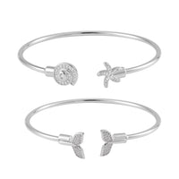 Simulated Diamond Set of 2 Sea Life Cuff Bracelet (7.50 In) in Silvertone 0.70 ctw
