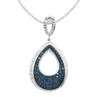 Blue and White Austrian Crystal Pendant Necklace 18 Inches in Silvertone