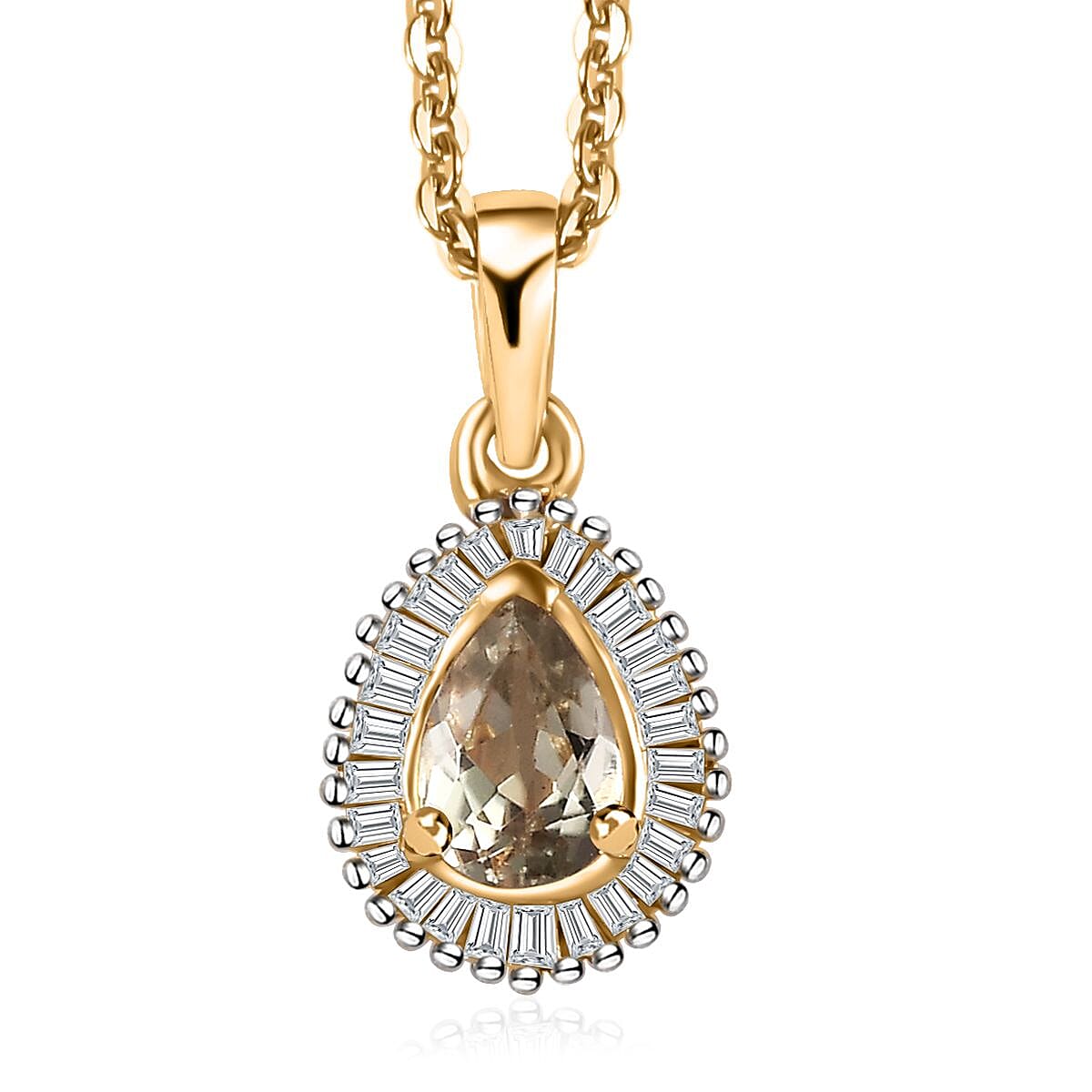 AAA Turkizite and Diamond Halo Pendant Necklace 20 Inches in Vermeil Yellow Gold Over Sterling Silver 0.60 ctw