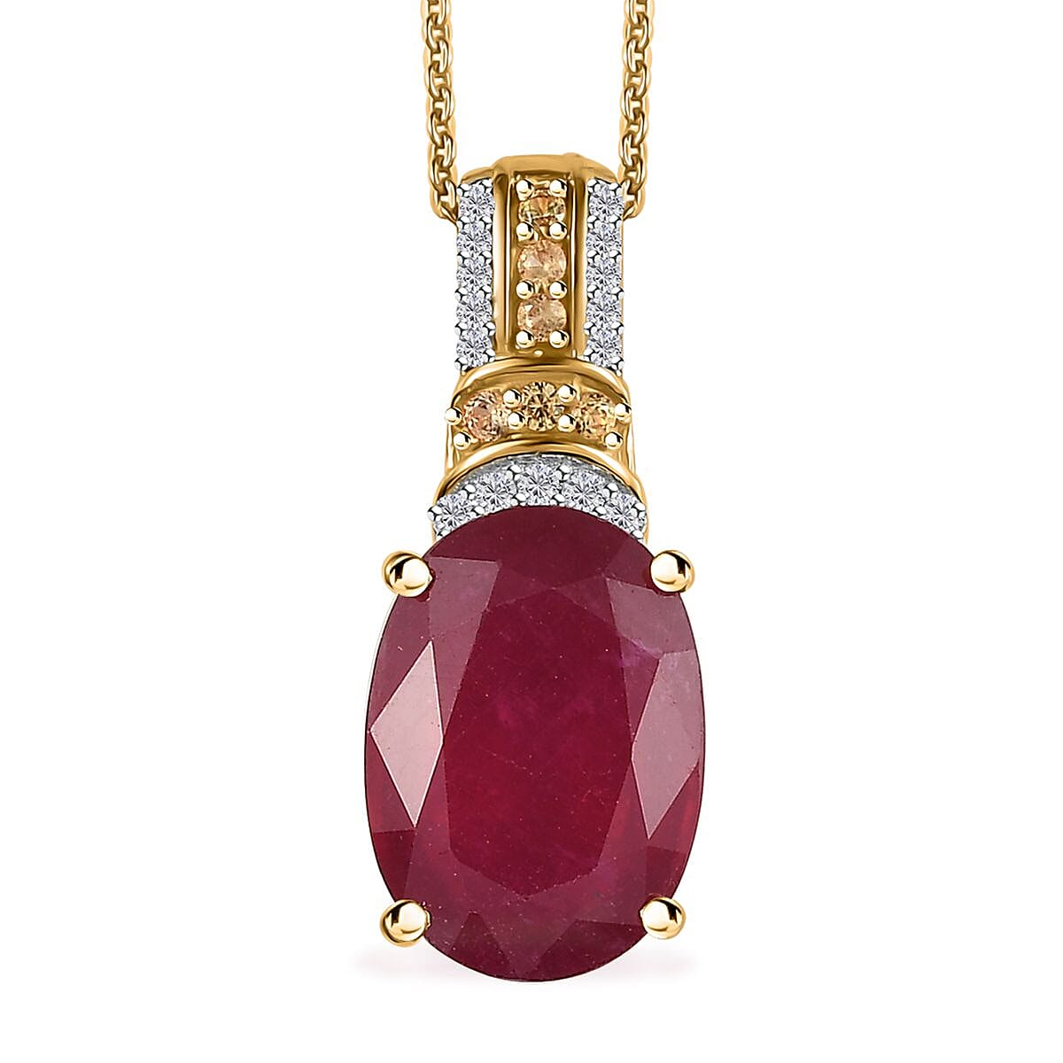 Niassa Ruby (FF) and Multi Gemstone Pendant Necklace 20 Inches in Vermeil Yellow Gold Over Sterling Silver 8.50 ctw