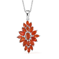 Crimson Fire Opal Elongated Pendant Necklace in Platinum Over Sterling Silver 20 Inches