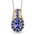 Tanzanite and Kanchanaburi Blue Sapphire Halo Pendant Necklace 20 Inches in Vermeil Yellow Gold and Platinum Over Sterling Silver 1.60 ctw