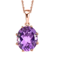 AAA Rose De France Amethyst Pendant Necklace 20 Inches in Vermeil Rose Gold Over Sterling Silver 4.50 ctw