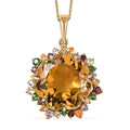 TLV Flower Cut Brazilian Citrine, Multi Gemstone Pendant Necklace (20 Inches) in Vermeil YG Over Sterling Silver 22.40 ctw - Sticky add to cart bar