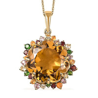 TLV Flower Cut Brazilian Citrine, Multi Gemstone Pendant Necklace (20 Inches) in Vermeil YG Over Sterling Silver 22.40 ctw