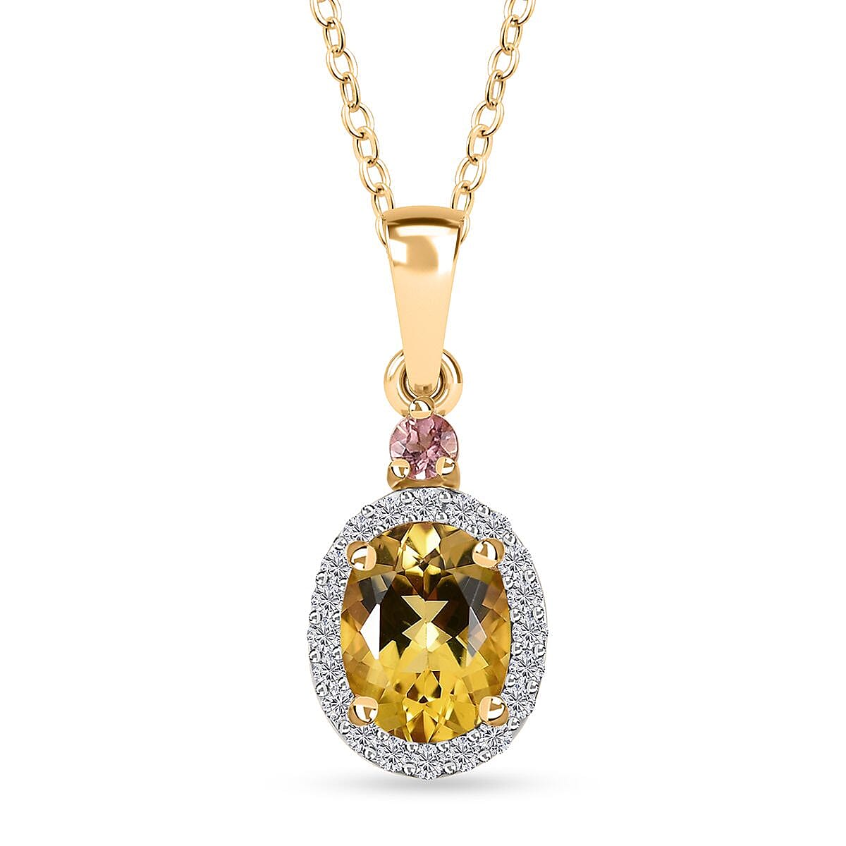 Brazilian Heliodor and Multi Gemstone Halo Pendant Necklace 20 Inches in Vermeil Yellow Gold Over Sterling Silver 1.50 ctw