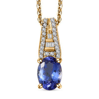 AAA Tanzanite and Diamond Statement Pendant Necklace 20 Inches in Vermeil Yellow Gold Over Sterling Silver 1.00 ctw