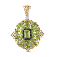 Peridot and Thai Black Spinel Floral Pendant Necklace 20 Inches in Vermeil YG and Platinum Over Sterling Silver 5.15 ctw