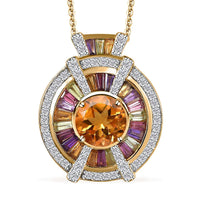 GP Royal Art Deco Collection Premium Brazilian Citrine and Multi Gemstone Pendant Necklace 20 Inches in Vermeil Yellow Gold Over Sterling Silver 3.75 ctw