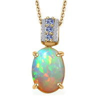 Premium Ethiopian Welo Opal, Multi Gemstone Pendant Necklace (20 Inches) in Vermeil YG Over Sterling Silver 4.10 ctw