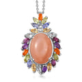 Epic Deal Peach Moonstone, Multi Gemstone Cocktail Pendant Necklace (20 Inches) in Platinum Over Sterling Silver 8.50 ctw