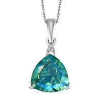 Peacock Quartz (Triplet) and Moissanite Pendant Necklace 20 Inches in Platinum Over Sterling Silver 6.15 ctw