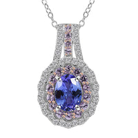 TLV Tanzanite, Multi Gemstone Pendant Necklace (18 Inches) in Platinum Over Sterling Silver 2.15 ctw