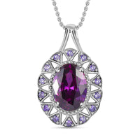 Simulated Amethyst and Simulated Purple Diamond Floral Pendant Necklace 20 Inches in Stainless Steel 9.90 ctw