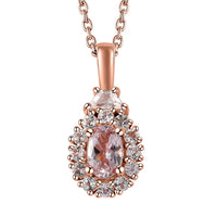 Premium Pink Morganite and White Topaz Halo Pendant Necklace 20 Inches in Vermeil Rose Gold Over Sterling Silver 0.90 ctw