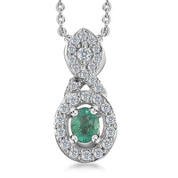 AAA Kagem Zambian Emerald and Moissanite Halo Pendant Necklace 20 Inches in Platinum Over Sterling Silver 0.35 ctw