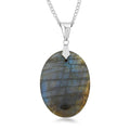 Labradorite Pendant Necklace 18 Inches in Silvertone 12.50 ctw - Sticky add to cart bar