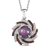 Indian Star Ruby and Multi Gemstone Galaxy Glitz Pendant Necklace 20 Inches in Rhodium Over Sterling Silver 6.00 ctw