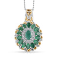 TLV Kagem Zambian Emerald, White Zircon Daisy Floral Pendant Necklace (20 Inches) in 18K Vermeil YG and Rhodium Over Sterling Silver 3.30 ctw - Sticky add to cart bar