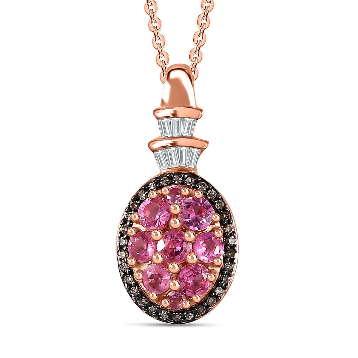 Premium Mahenge Spinel and Natural Champagne and White Diamond Modern Glamour Pendant Necklace 20 Inches in 18K Vermeil Rose Gold Over Sterling Silver 0.75 ctw
