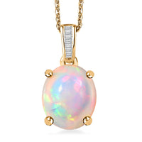 Premium Ethiopian Welo Opal and Diamond 2.90 ctw Pendant Necklace in 18K Vermeil Yellow Gold Over Sterling Silver 20 Inches