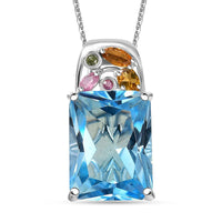 Radiant Cut Sky Blue Topaz and Multi-Tourmaline 16.30 ctw Pendant Necklace in Rhodium Over Sterling Silver 20 Inches