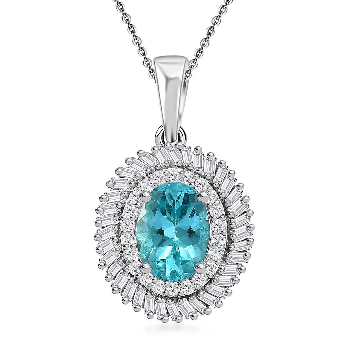 Madagascar Lagoon Apatite and Diamond 1.65 ctw Spirit of the Sea Pendant Necklace in Rhodium Over Sterling Silver 20 Inches