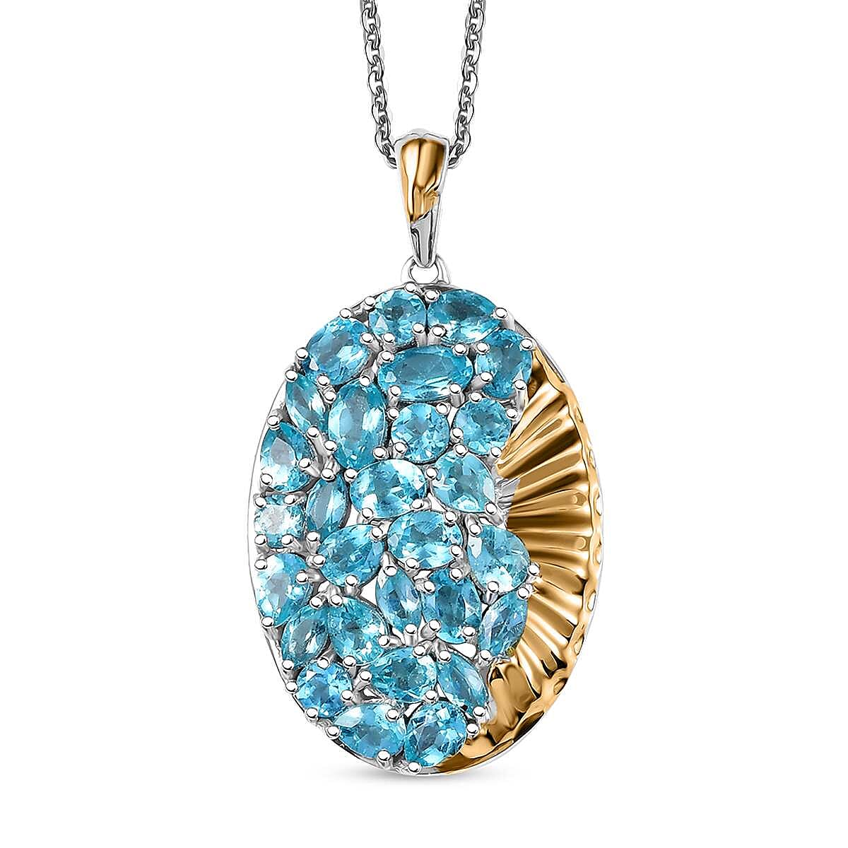 Paraiba Apatite 4.35 ctw Ocean Wave Pendant Necklace in 18K Vermeil YG and Rhodium Over Sterling Silver 20 Inches