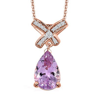 Martha Rocha Kunzite and Moissanite 4.00 ctw Love Knot Pendant Necklace in 18K Vermeil Rose Gold Over Sterling Silver 20 Inches