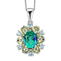 Peacock Quartz (Triplet) and Multi Gemstone 3.60 ctw Peacock Petal Pendant Necklace in Rhodium Over Sterling Silver 20 Inches