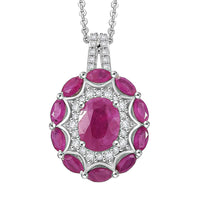 Royal Ruby and White Zircon 3.25 ctw Cocktail Pendant Necklace in Rhodium Over Sterling Silver 20 Inches
