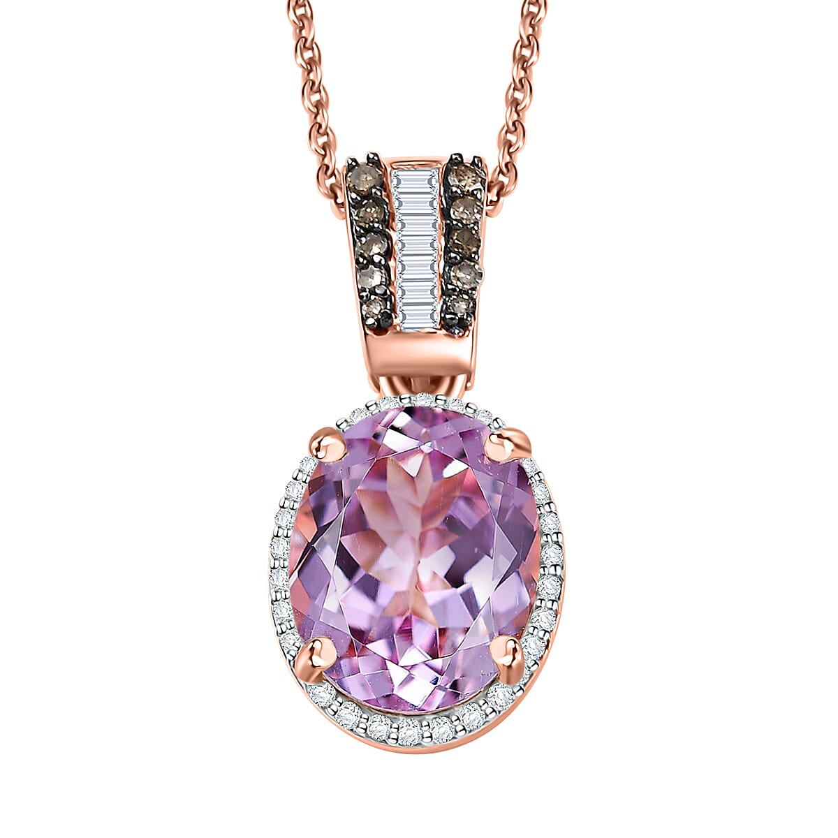 Premium Martha Rocha Kunzite, Natural Champagne and White Diamond 3.60 ctw Twilight Blossom Pendant Necklace in 18K Vermeil Yellow Gold Over Sterling Silver 20 Inches