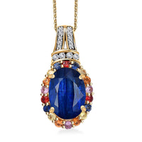 Premium Kashmir Kyanite and Multi Gemstone 8.75 ctw Oceanic Sunset Pendant Necklace in 18K Vermeil Yellow Gold Over Sterling Silver 20 Inches