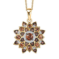 Jenipapo Andalusite and Moissanite 0.85 ctw Sunfire Bloom Pendant Necklace in 18K Vermeil Yellow Gold Over Sterling Silver 20 Inches