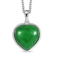 Karis Green Jade (D) 12.00 ctw Heart Pendant in Platinum Bond with Stainless Steel Necklace 20 Inches