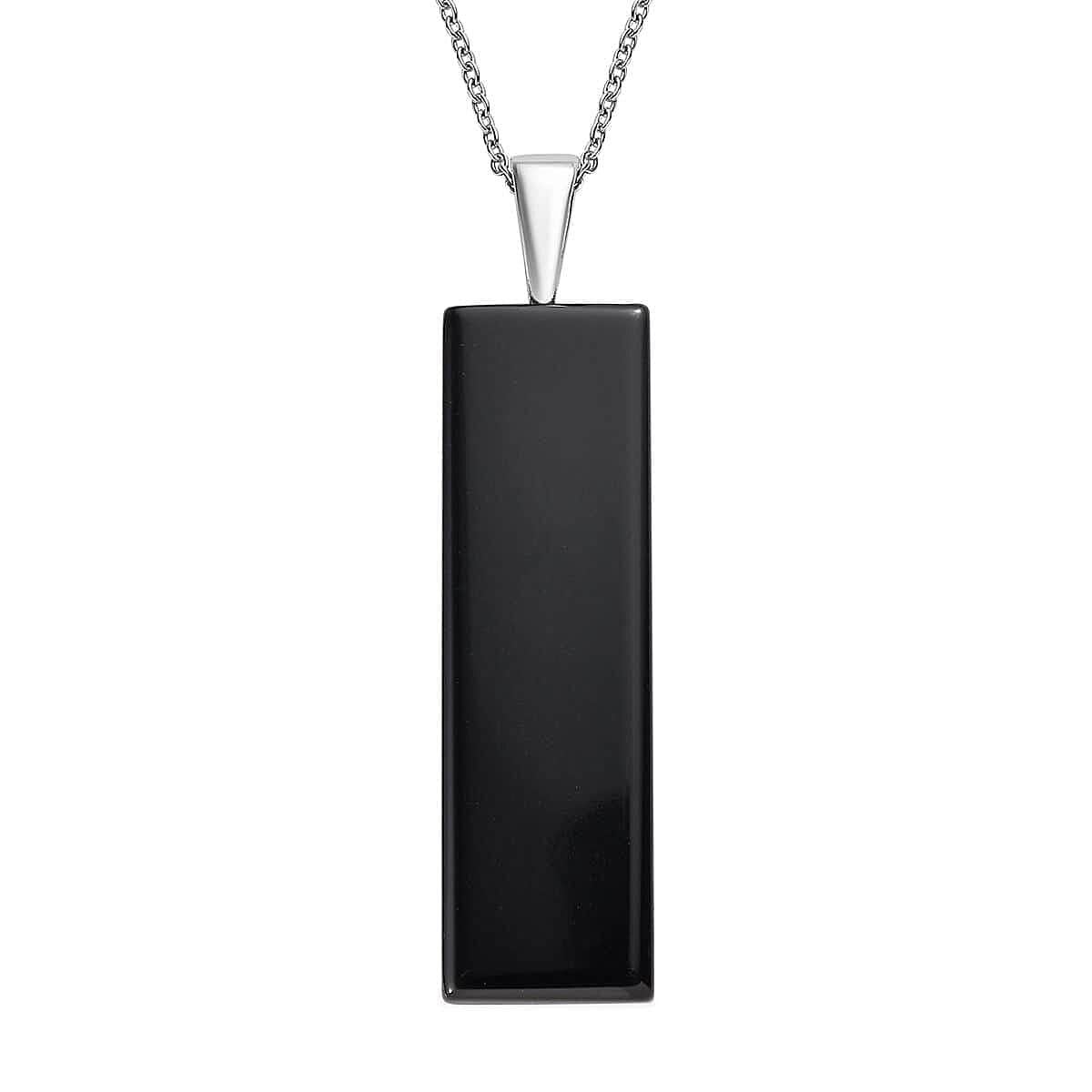 Black Onyx Pendant Necklace (20 Inches) in Stainless Steel 45.30 ctw