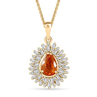 Fanta Garnet, Natural Champagne and White Diamond Sunburst Pendant Necklace (20 Inches) in 18K Vermeil YG Over Sterling Silver (Del. in 10-12 Days) 1.35 ctw