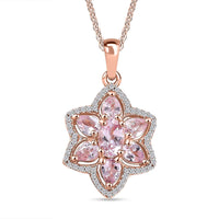 Narsipatnam Pink Spinel and White Zircon 1.75 ctw Blossom Flower Pendant Necklace 20 Inches in 18K Vermeil Rose Gold Over Sterling Silver