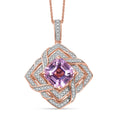 GP Amore Collection Asscher Cut Premium Kunzite and Moissanite 8.40 ctw Good Luck Endless Knot Pendant Necklace in 18K Vermeil Rose Gold Over Sterling Silver 20 Inches - Sticky add to cart bar