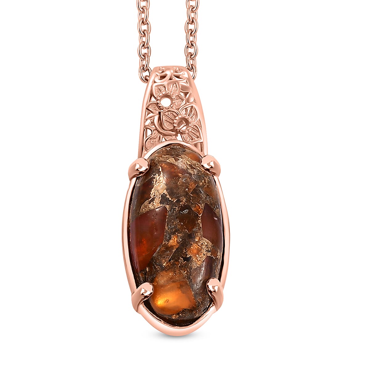 Karis Matrix Fire Opal Pendant in 18K RG Plated with Stainless Steel Necklace (20 Inches) 7.10 ctw