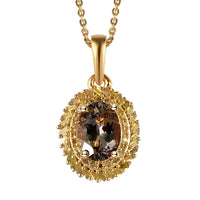 Premium Golden Tanzanite and Yellow Diamond Double Halo Pendant Necklace 18 Inches in Vermeil Yellow Gold Over Sterling Silver 1.50 ctw