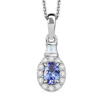 Tanzanite, White Zircon Pendant Necklace (20 Inches) in Rhodium Over Sterling Silver 0.85 ctw