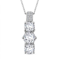 Moissanite (Rnd 7mm) Trinity Pendant Necklace (20 Inches) in Rhodium Over Sterling Silver 2.75 ctw