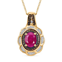 Royal Ruby, Red Diamond (IR) and Diamond Pendant Necklace (20 Inches) in 18K Vermeil YG Over Sterling Silver 1.98 ctw