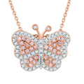 Natural Pink and White Diamond 0.35 ctw Butterfly Pendant Necklace in Vermeil Rose Gold Over Sterling Silver 18 Inches - Sticky add to cart bar