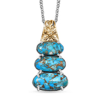 Matrix Chestnut Brine Turquoise 9.70 ctw Pendant in 14K YG and Platinum Over Copper with Stainless Steel Necklace (20 Inches)
