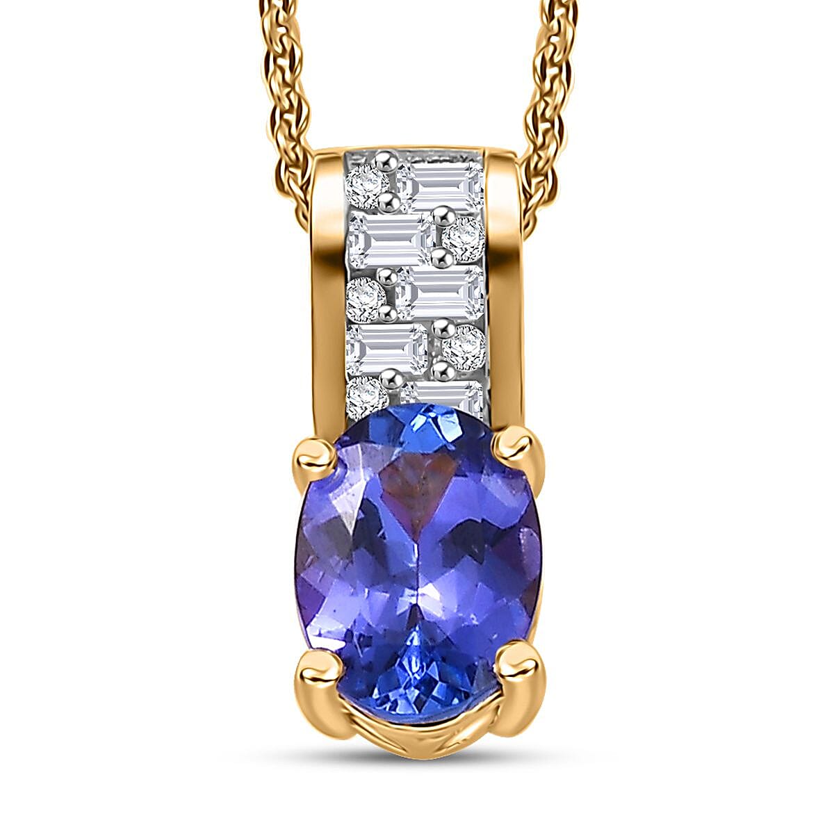 AAA Tanzanite and Moissanite 1.25 ctw Majestic Radiance Pendant Necklace in 18K Vermeil Yellow Gold Over Sterling Silver 20 Inches